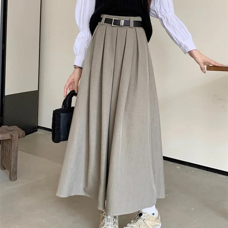 2024 New Korean Skirt Women Solid Color Versatile Mid-length Pl...